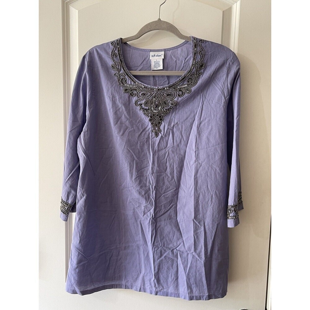 VICKI WAYNE Women’s Size Large Lilac Beaded Tunic Top NEW